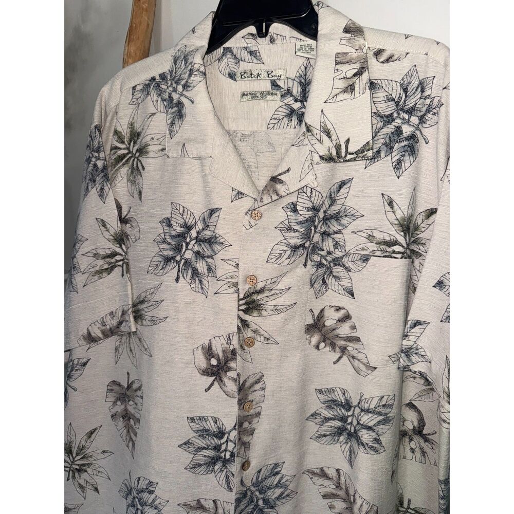 Batik Bay Mens XXL Silk Hawaiian Palm Leaf Tropical Resort Button Collard Shirt